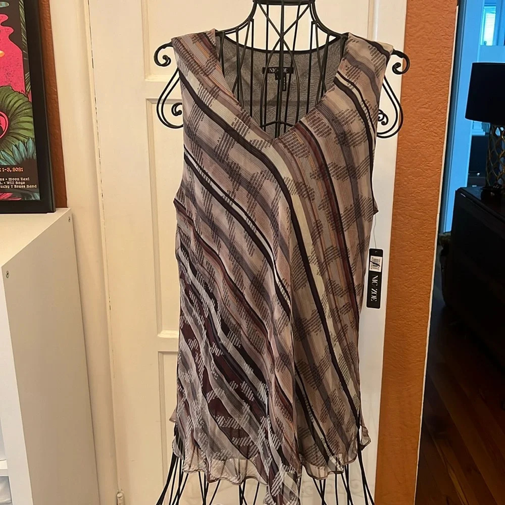 NWT Nic + Zoe Silk Striped Geometric Tank Top-Size L